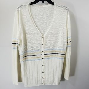 Escada White V-neck Eyelet Button Cardigan